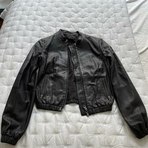 BCBG Max Azria black leather jacket XS